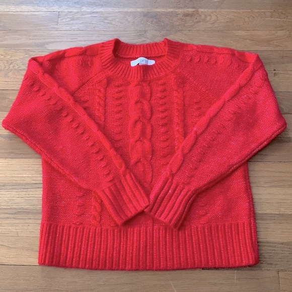 Loft bright red cable knit sweater. Size S. - Picture 3 of 8